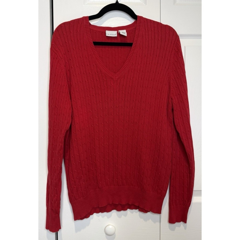 Vintage Kim Rogers Womens Red Cable Knit Sweater Size XL Preppy Capsule Classic